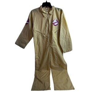 Ghostbusters Costume Jumpsuit Large Tan Logo Zip Front Kids